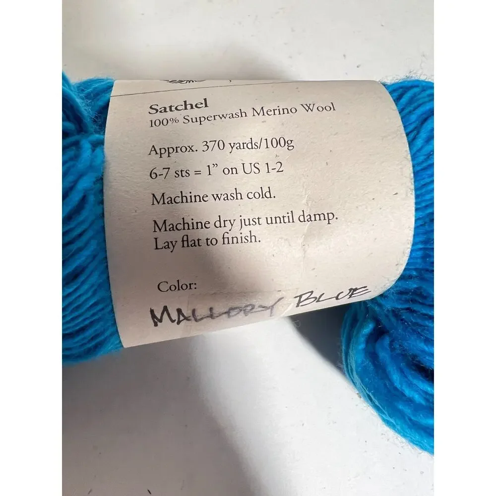 Mrs. Crosby Loves to Play Satchel Yarn Lot 2 Merino Wool Fingering Cream Blue